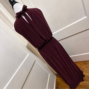 Koh Koh Elegant Maroon Maxi Dress Tie Behind
